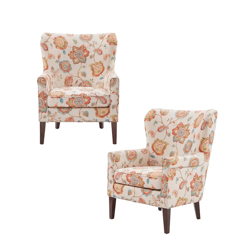 Cream Print High-Back Accent Chair, Set of 2