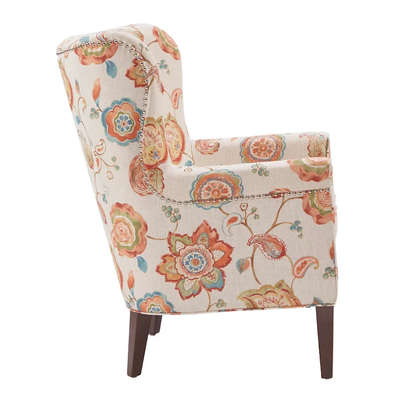 Cream Print High-Back Accent Chair, Set of 2