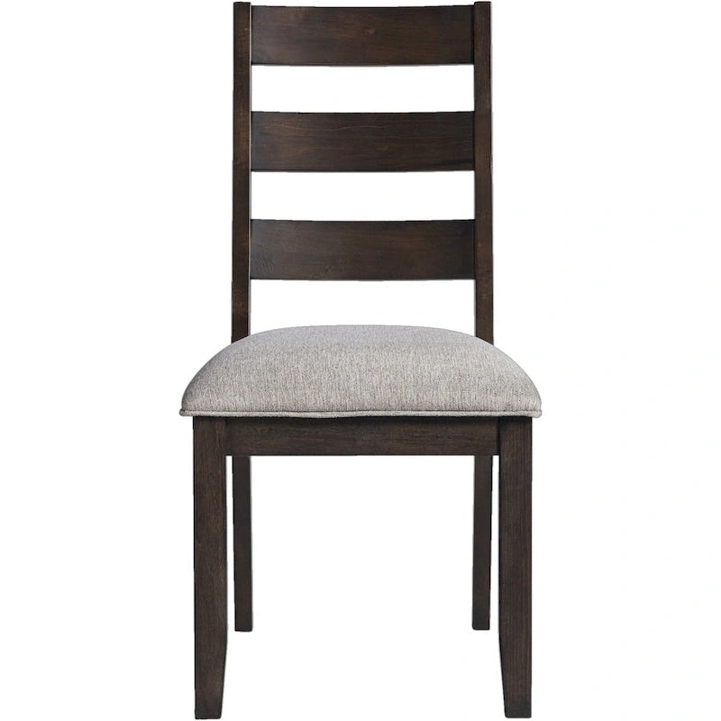 Black & Walnut Ladder Back Dining Chair with Gray Cushion, Set of 2