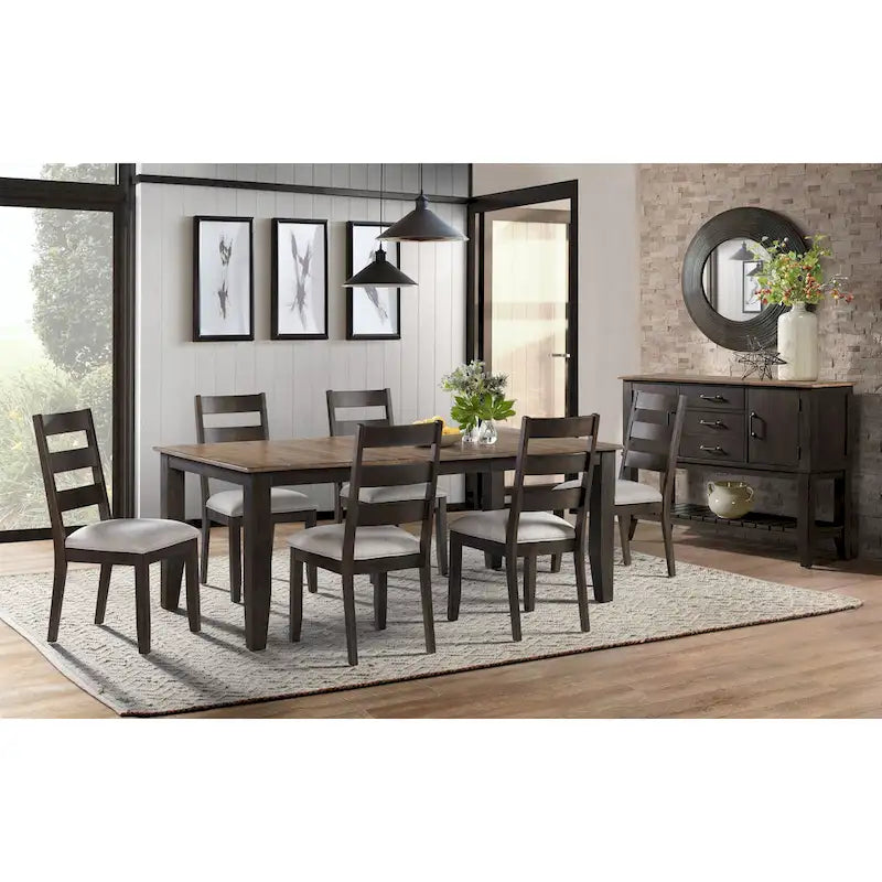 Black & Walnut Ladder Back Dining Chair with Gray Cushion, Set of 2