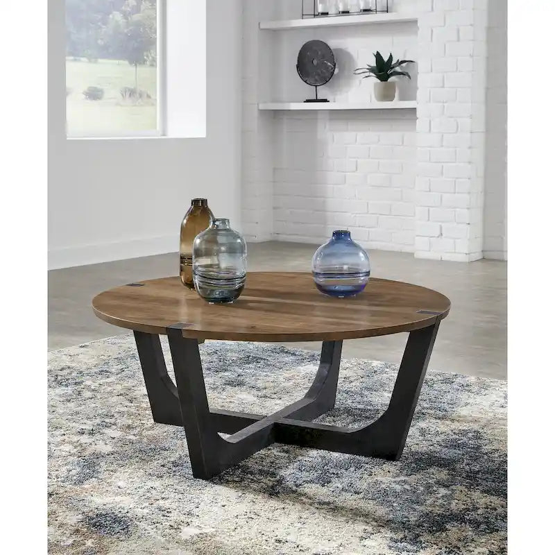 Brown/Black Mango Wood Coffee Table, 44"W x 44"D x 19"H, Seats 4