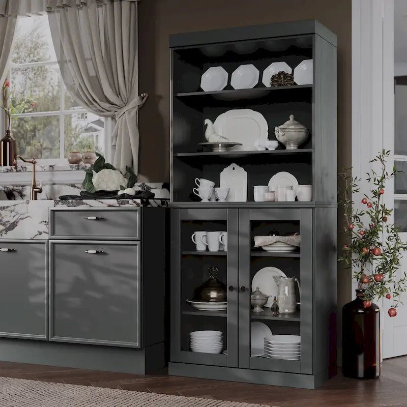 Natural Pine 2-Door Kitchen Pantry Cabinet, 32"W – Single Unit