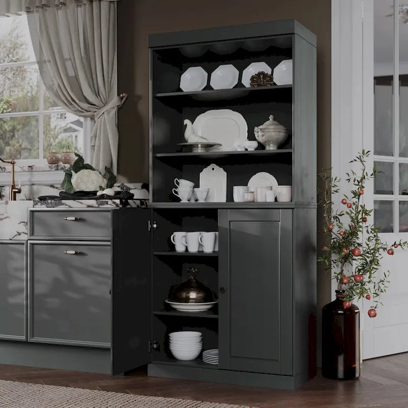 Natural Pine 2-Door Kitchen Pantry Cabinet, 32"W – Single Unit