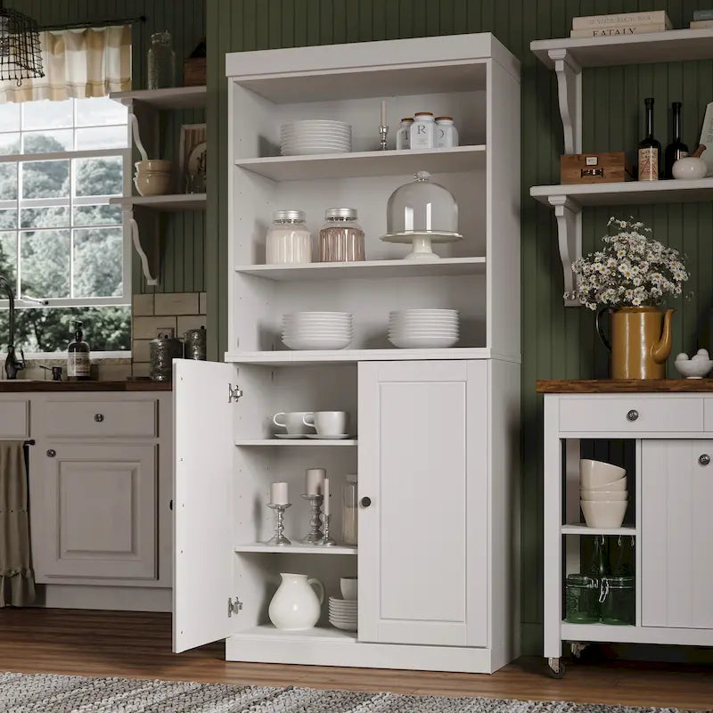 Natural Pine 2-Door Kitchen Pantry Cabinet, 32"W – Single Unit