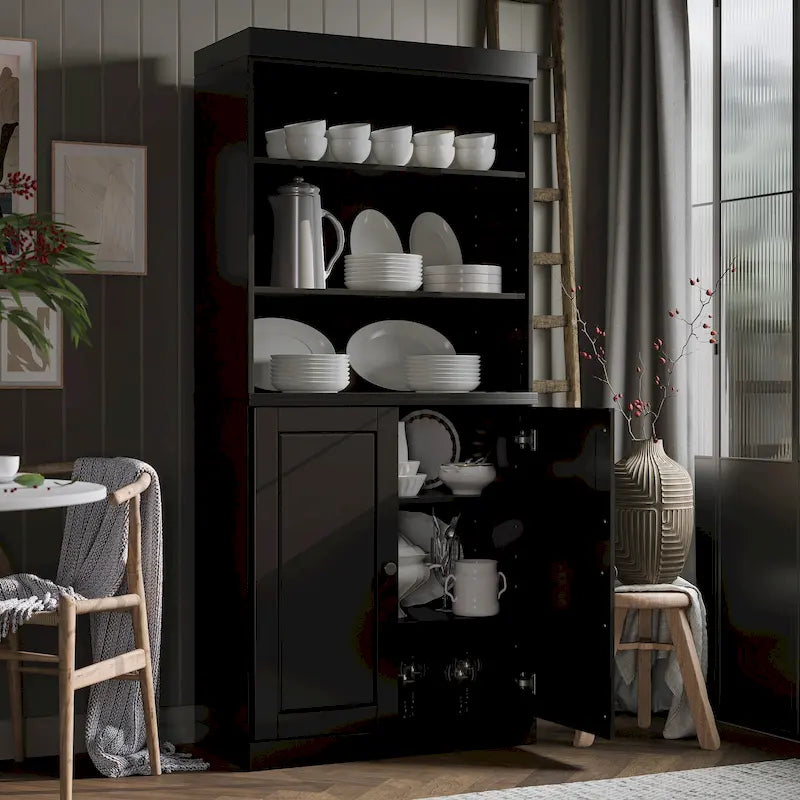 Natural Pine 2-Door Kitchen Pantry Cabinet, 32"W – Single Unit