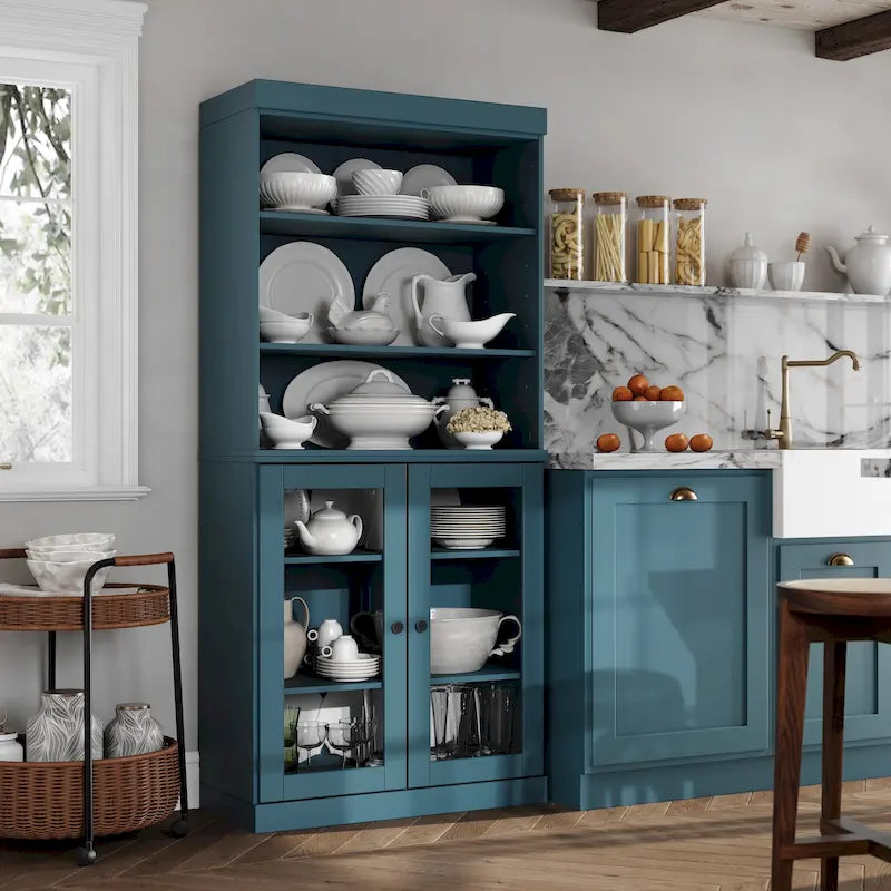 Natural Pine 2-Door Kitchen Pantry Cabinet, 32"W – Single Unit