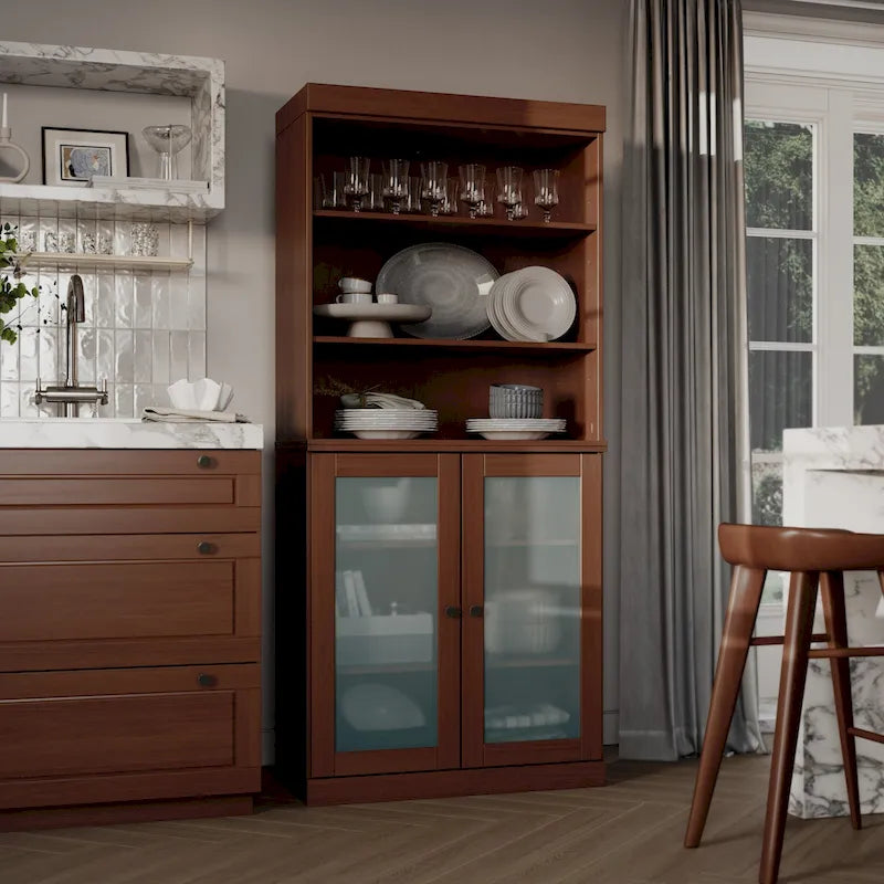 Natural Pine 2-Door Kitchen Pantry Cabinet, 32"W – Single Unit