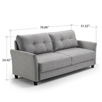 Gray Tufted 3-Seater Sofa with Flared Arms