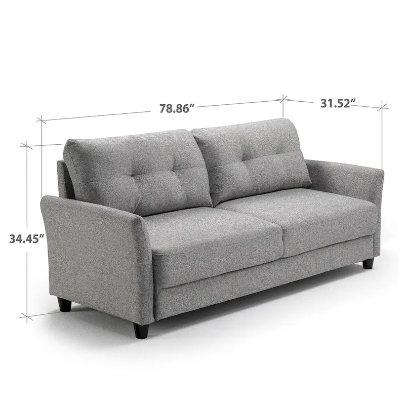 Gray Tufted 3-Seater Sofa with Flared Arms