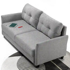 Gray Tufted 3-Seater Sofa with Flared Arms