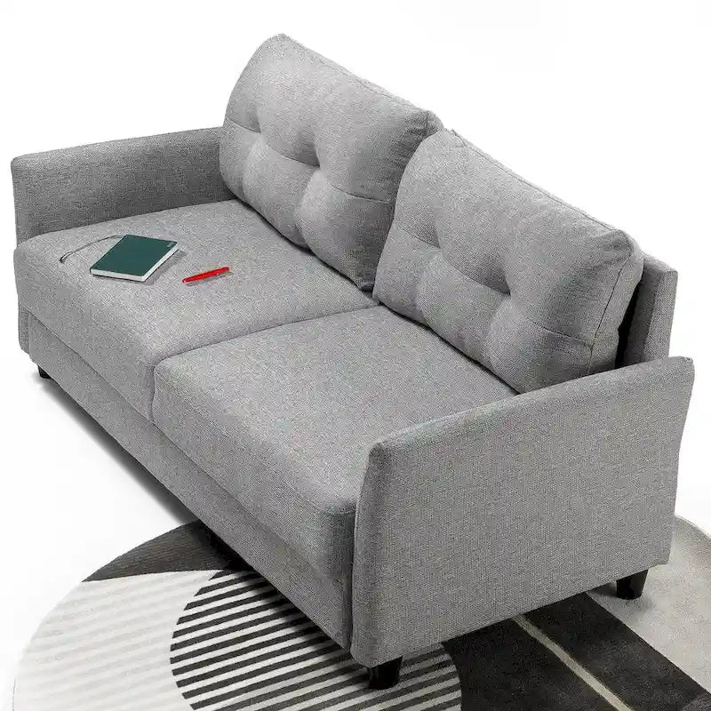 Gray Tufted 3-Seater Sofa with Flared Arms