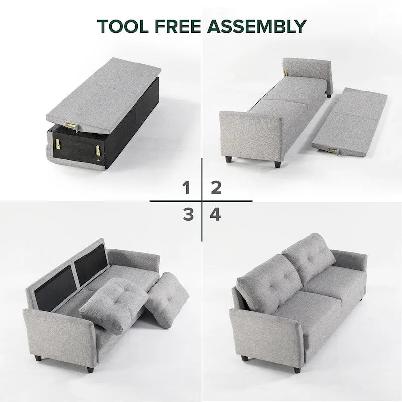 Gray Tufted 3-Seater Sofa with Flared Arms