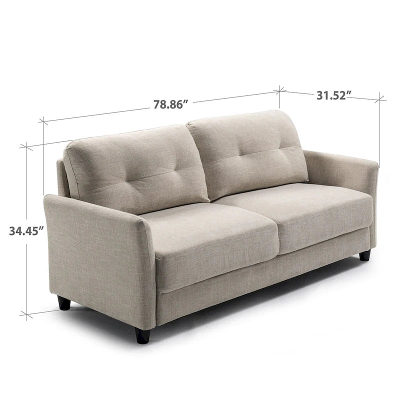 Gray Tufted 3-Seater Sofa with Flared Arms