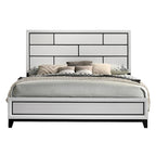 Contemporary Panel Bedroom Set in White Finish with Panel Bed, Dresser, Mirror, 2 Night Stands