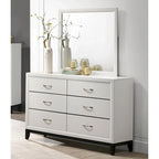 Contemporary Panel Bedroom Set in White Finish with Panel Bed, Dresser, Mirror, 2 Night Stands