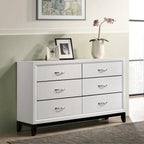 Contemporary Panel Bedroom Set in White Finish with Panel Bed, Dresser, Mirror, 2 Night Stands