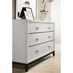 Contemporary Panel Bedroom Set in White Finish with Panel Bed, Dresser, Mirror, 2 Night Stands