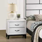 Contemporary Panel Bedroom Set in White Finish with Panel Bed, Dresser, Mirror, 2 Night Stands