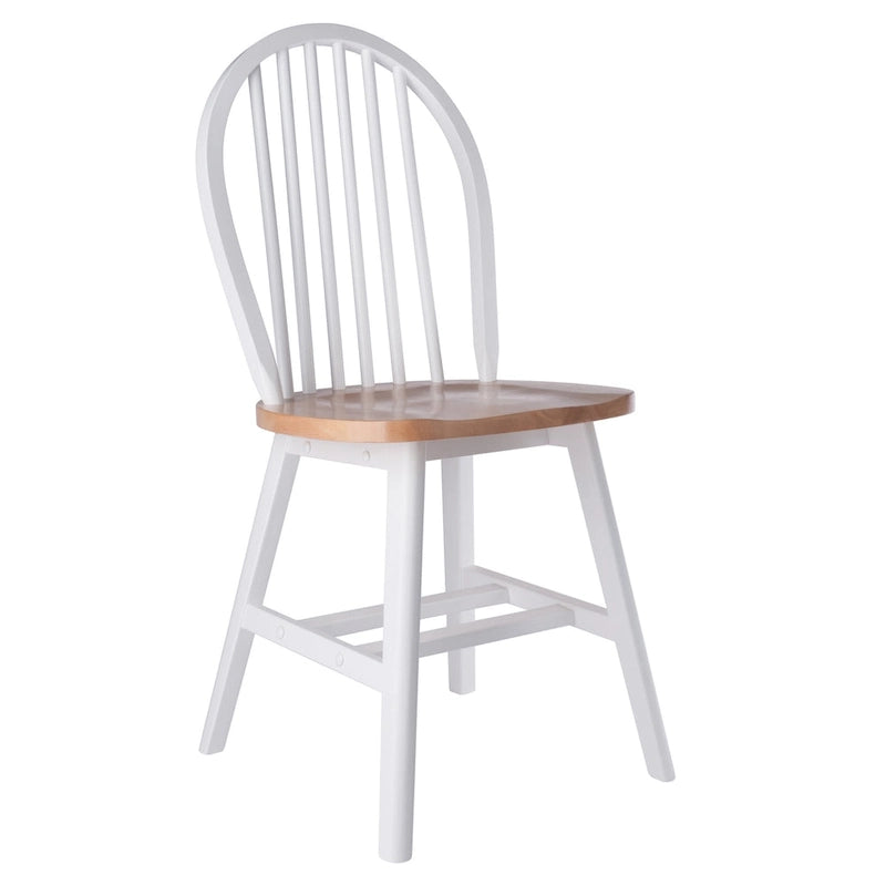 White & Natural Solid Wood Dining Chair, 6-Spindle Back, Set of 2
