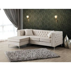 Gray Velvet Tufted L-Shape Sofa with Chaise, Seats 3