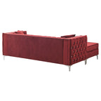 Gray Velvet Tufted L-Shape Sofa with Chaise, Seats 3