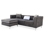 Gray Velvet Tufted L-Shape Sofa with Chaise, Seats 3