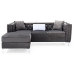 Gray Velvet Tufted L-Shape Sofa with Chaise, Seats 3
