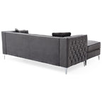 Gray Velvet Tufted L-Shape Sofa with Chaise, Seats 3