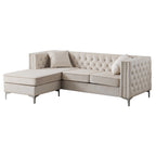 Gray Velvet Tufted L-Shape Sofa with Chaise, Seats 3