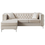 Gray Velvet Tufted L-Shape Sofa with Chaise, Seats 3