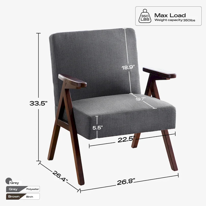 Mid Century Modern Armchair Grey /Blue/ White Upholstered Accent Chair for Living Room, Bedroom