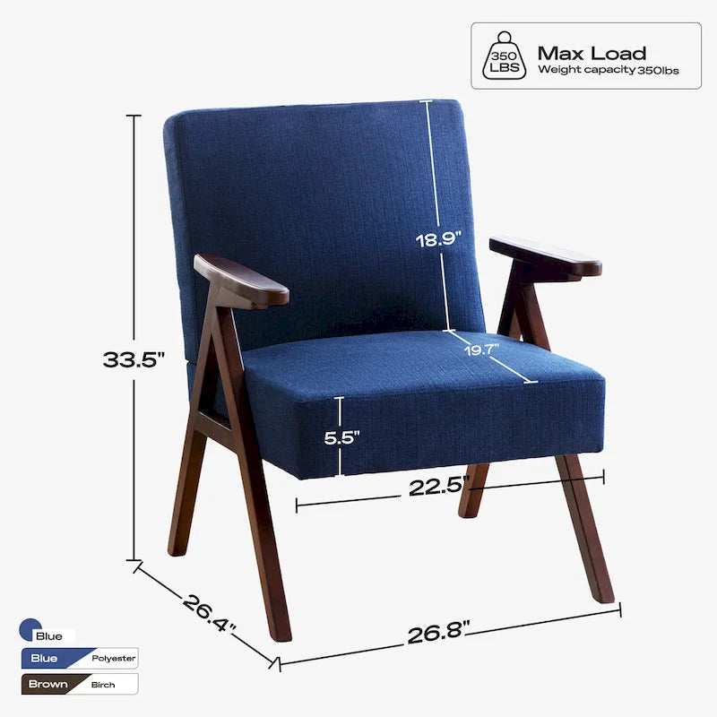 Mid Century Modern Armchair Grey /Blue/ White Upholstered Accent Chair for Living Room, Bedroom