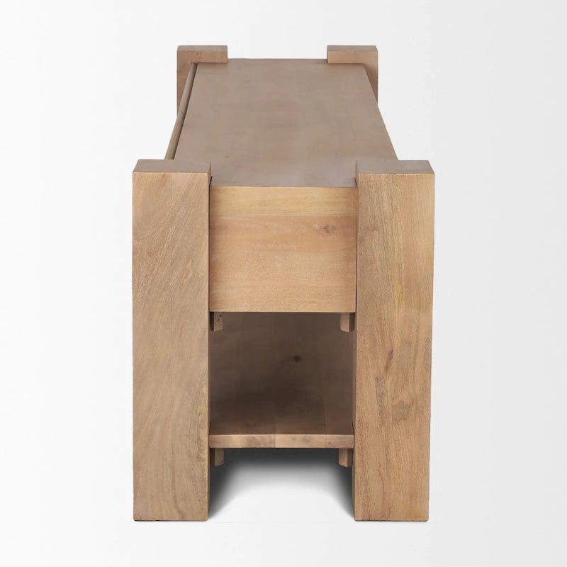 Light Brown Solid Mango Wood Media Console with 2 Drawers