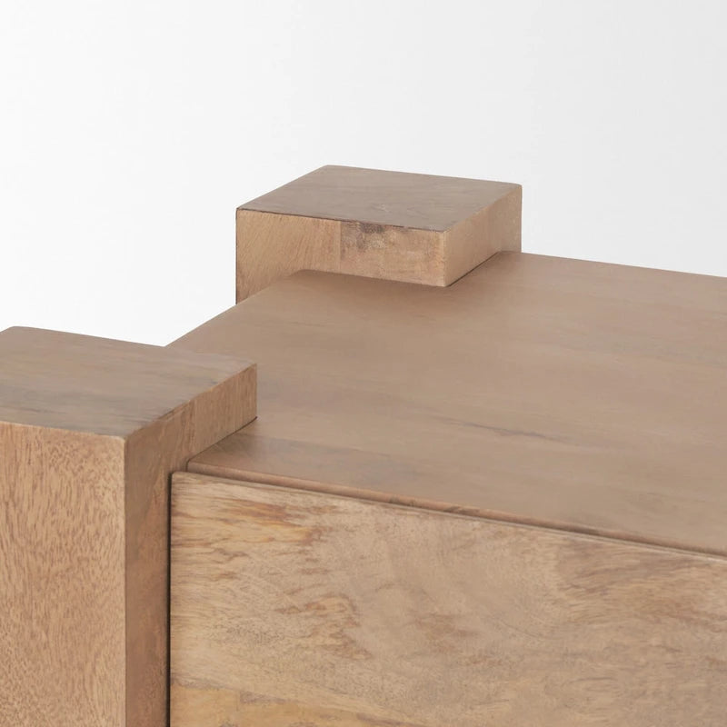 Light Brown Solid Mango Wood Media Console with 2 Drawers