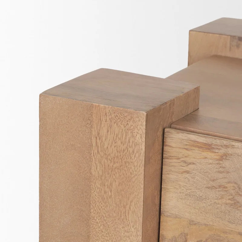 Light Brown Solid Mango Wood Media Console with 2 Drawers