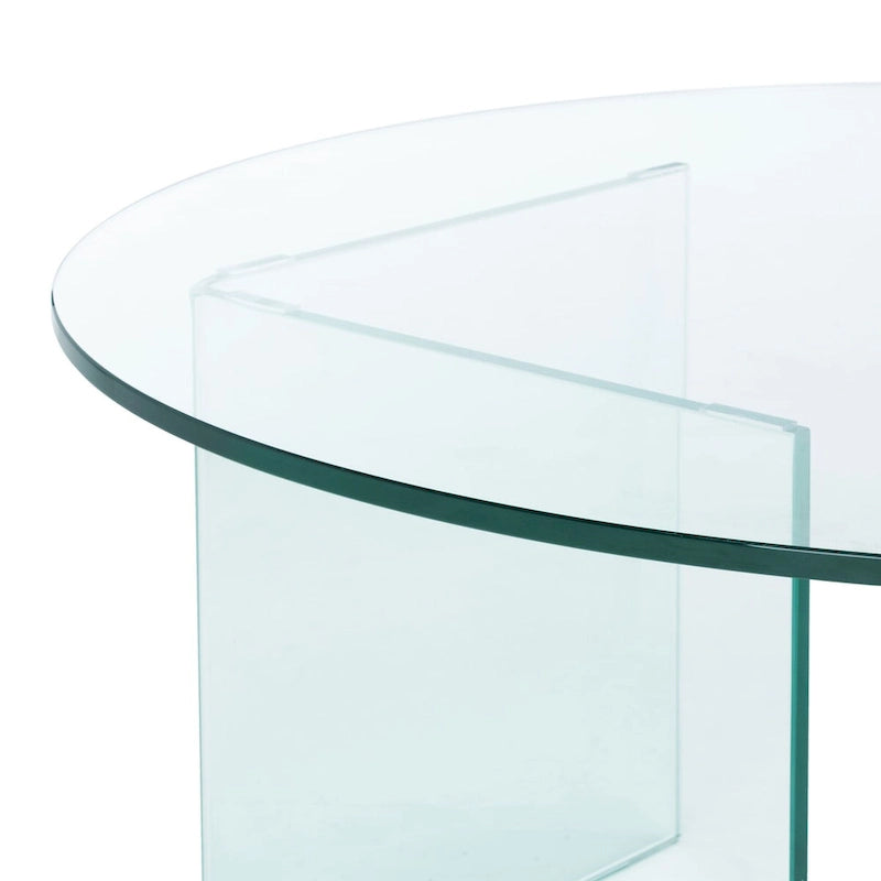 Clear Tempered Glass Round Coffee Table, Geometric Pedestal Base