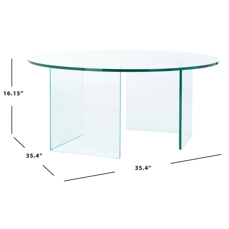 Clear Tempered Glass Round Coffee Table, Geometric Pedestal Base