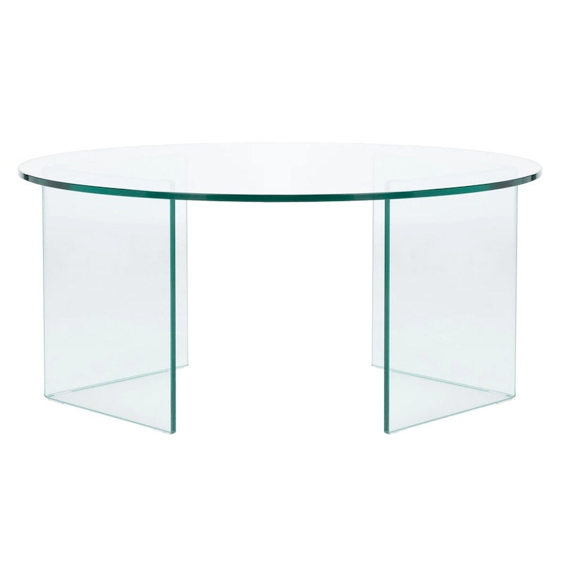 Clear Tempered Glass Round Coffee Table, Geometric Pedestal Base
