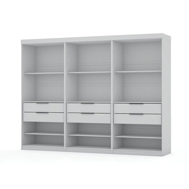 White Open 3-Section Wardrobe Closet with 6 Drawers – For 1 Person