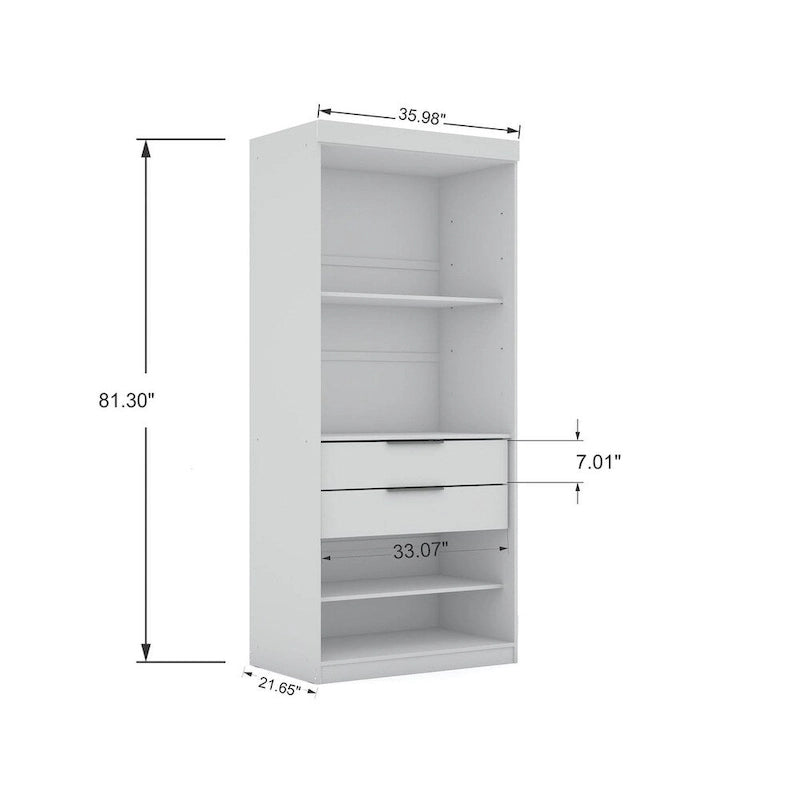 White Open 3-Section Wardrobe Closet with 6 Drawers – For 1 Person