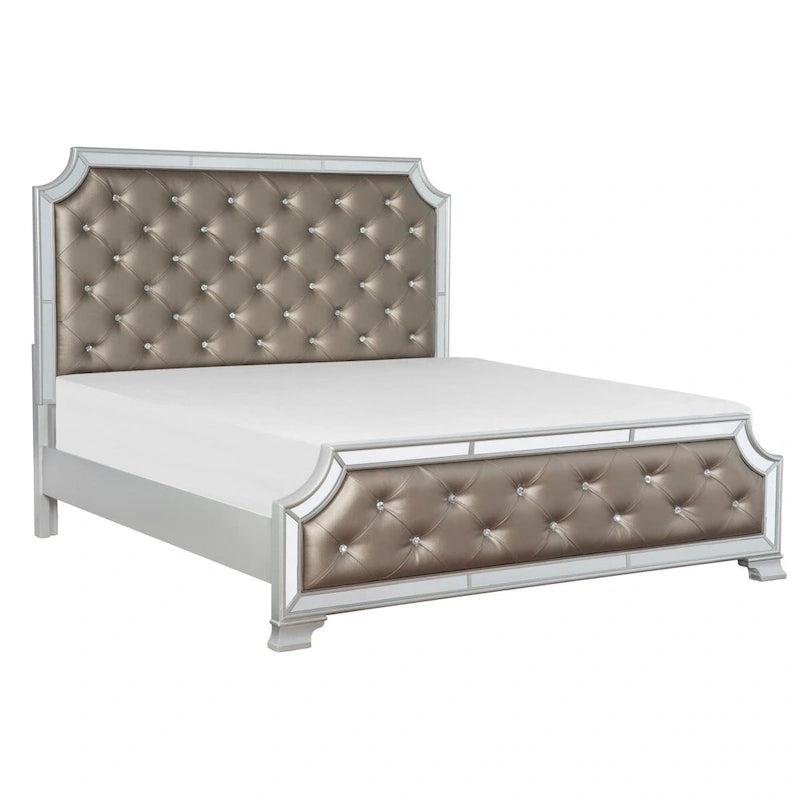 Silver Gray Mirrored Tufted Bed | Queen & King | Sleeps 2
