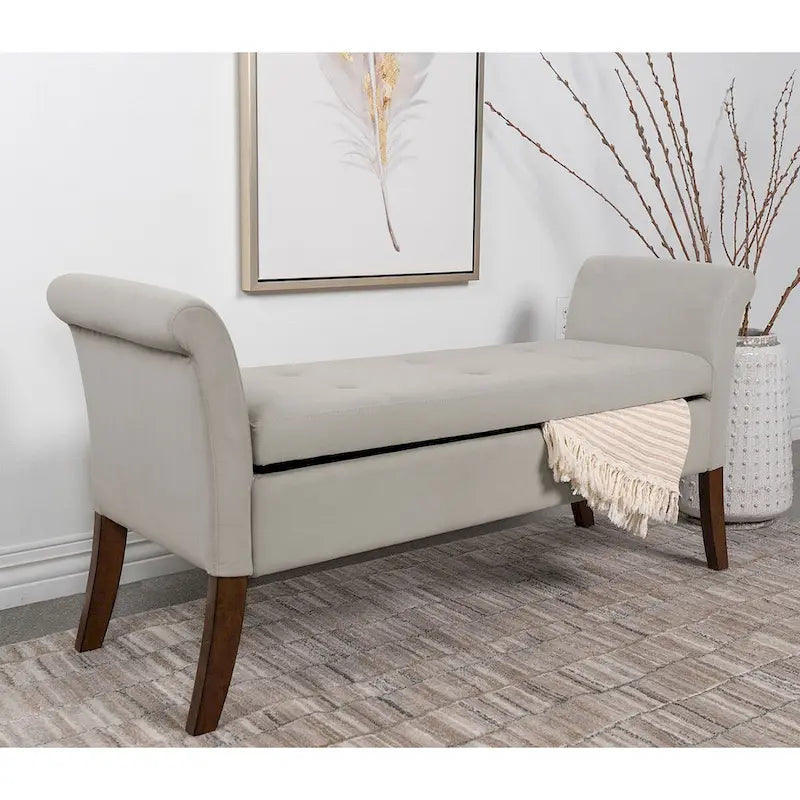 Velvet Upholstered Rolled Arms Storage Bench