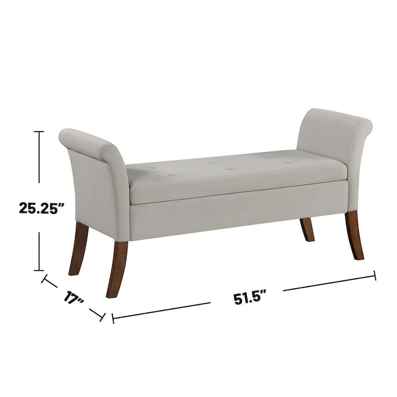 Velvet Upholstered Rolled Arms Storage Bench