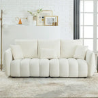 Upholstered Teddy Fabric Sofa with 3 Pillows and Solid Wood Frame