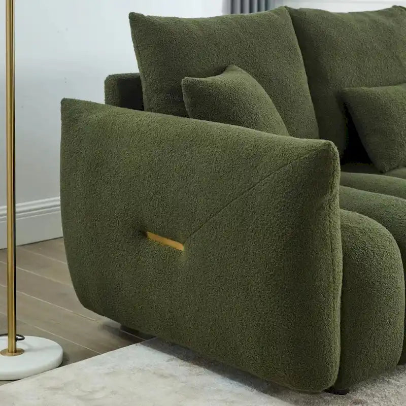 Upholstered Teddy Fabric Sofa with 3 Pillows and Solid Wood Frame
