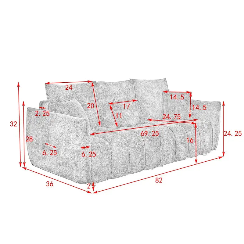 Upholstered Teddy Fabric Sofa with 3 Pillows and Solid Wood Frame