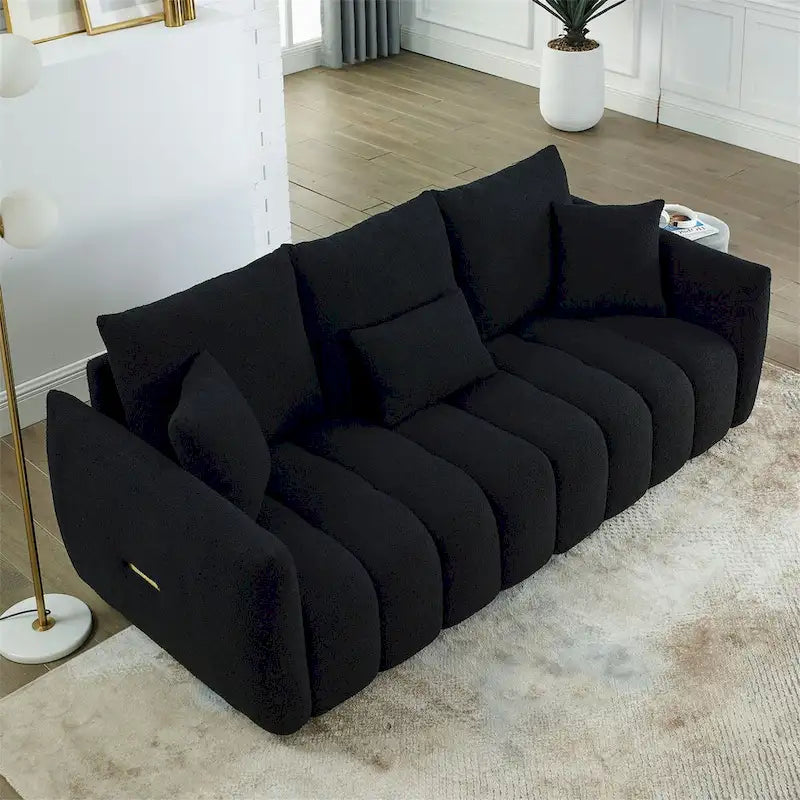 Upholstered Teddy Fabric Sofa with 3 Pillows and Solid Wood Frame
