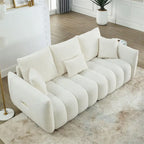 Upholstered Teddy Fabric Sofa with 3 Pillows and Solid Wood Frame