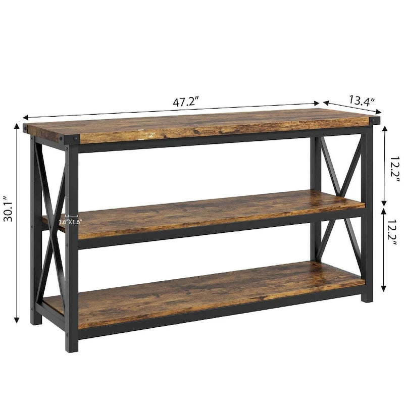 47.2 3 Tier Narrow Entryway Table, Console Table with Metal Frame