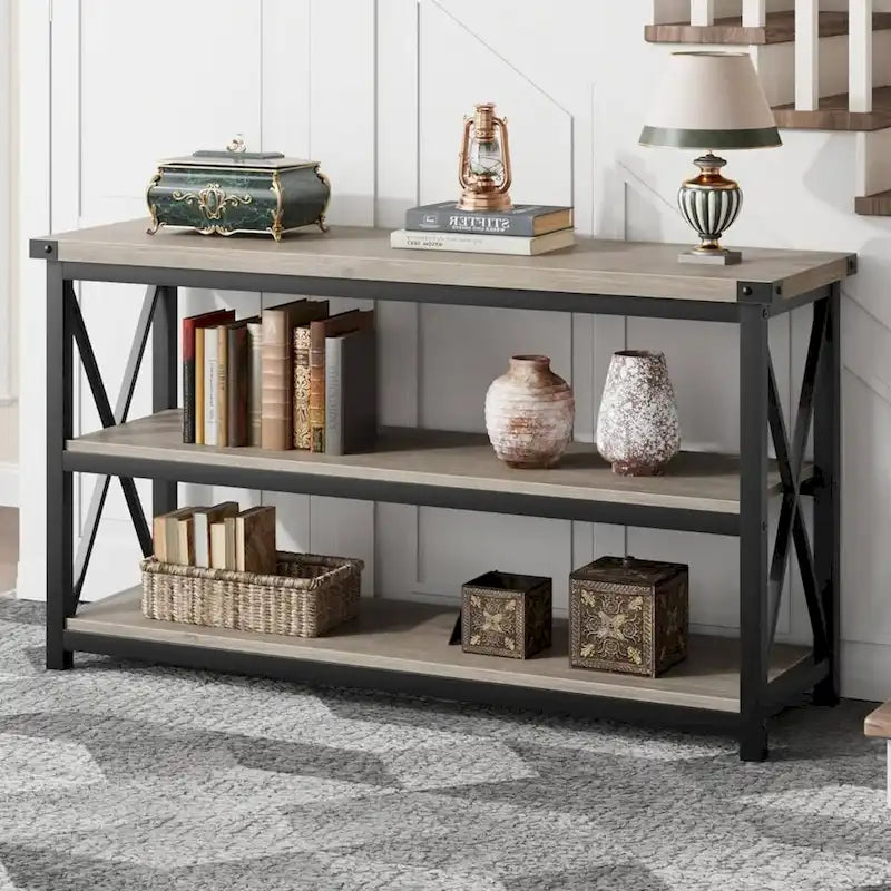 47.2 3 Tier Narrow Entryway Table, Console Table with Metal Frame